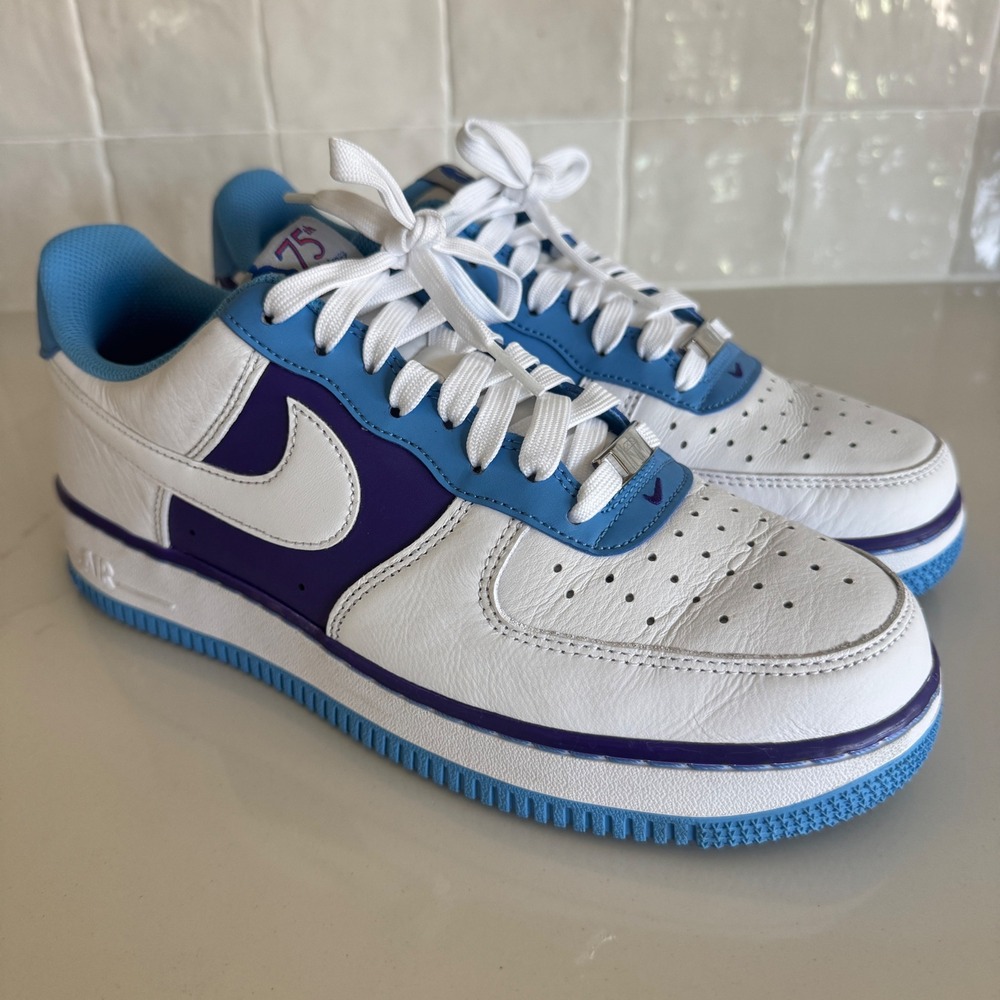 Nike Air Force 1 Sneakers NBA 75th Anniversary Lakers Mens 8.5 White Purple Blue